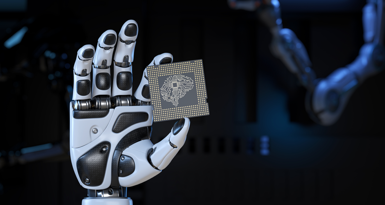 Picture of Ai hand holding up a chip